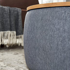 Elegant Dark Grey Round Storage Ottoman with Dual Function.