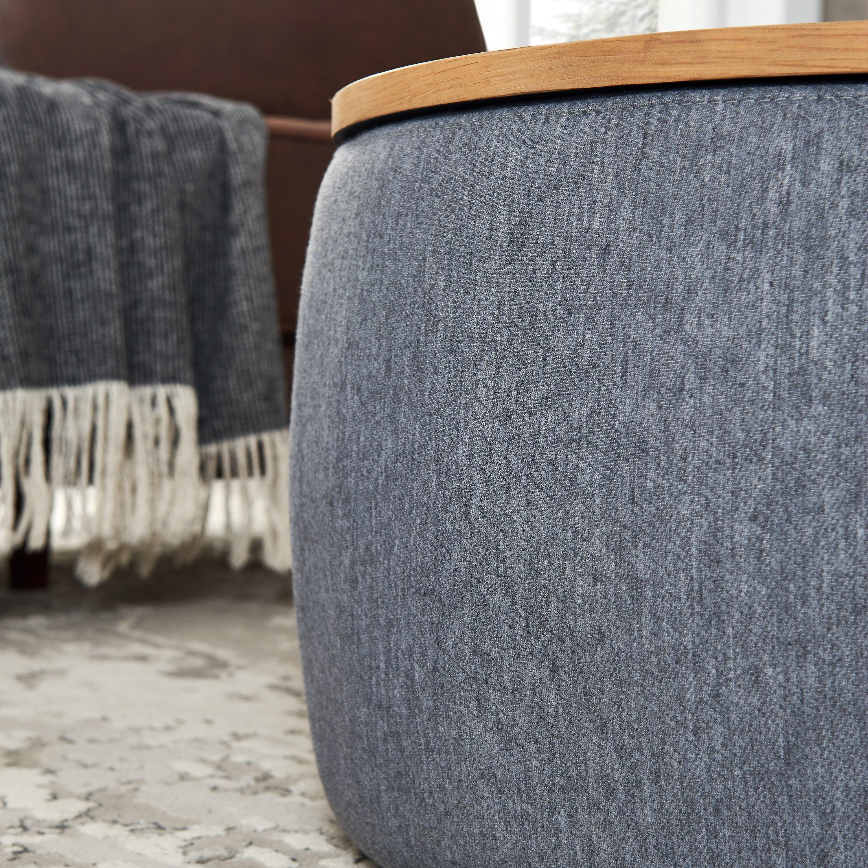 Elegant Dark Grey Round Storage Ottoman with Dual Function.