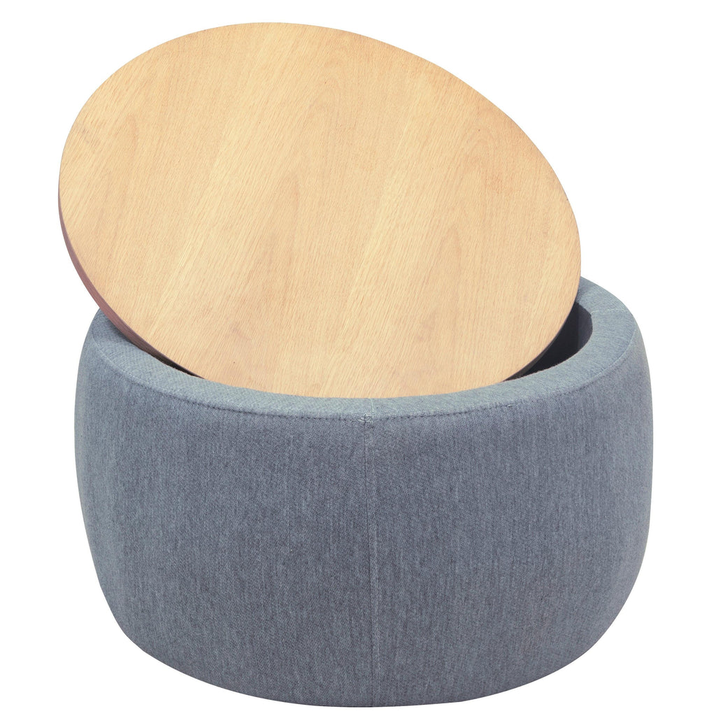 Elegant Dark Grey Round Storage Ottoman with Dual Function.