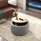 Elegant Dark Grey Round Storage Ottoman with Dual Function.
