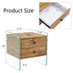 Double-drawer bedside table. The board surface is MDF sticker, and both sides are transparent tempered glass. The design is simple and elegant, with excellent storage functions.