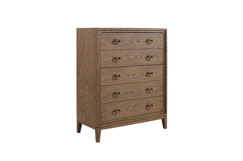 Elegant Elm Wood 5-Drawer Dresser With Latte Finish.