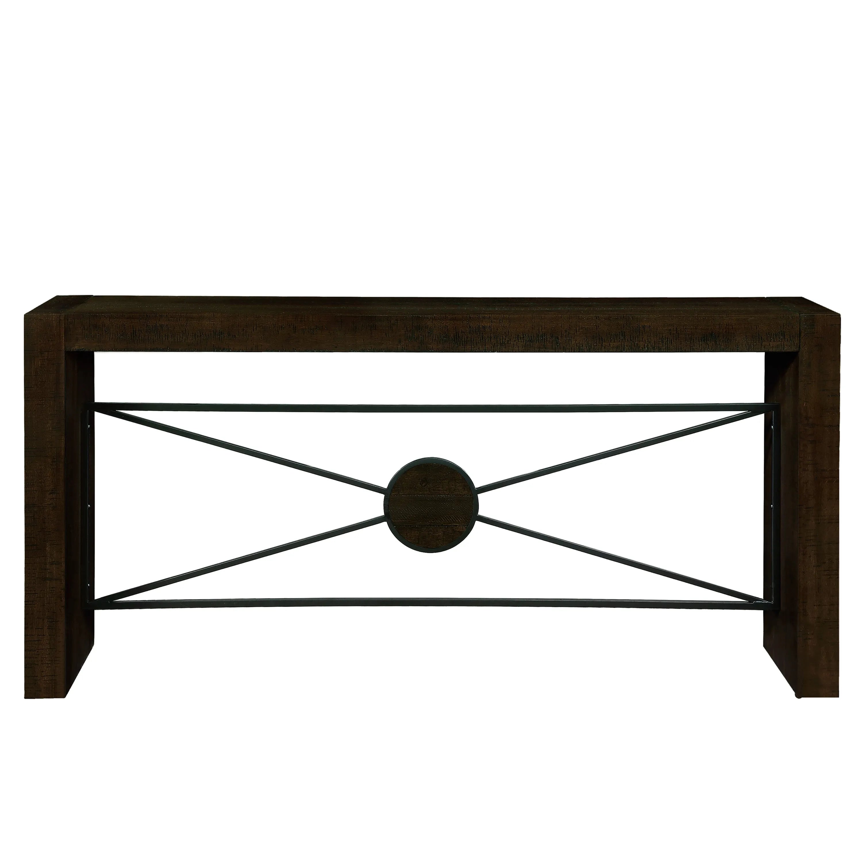 Retro Modern Wood Console Table, Long Sofa Table Behind Couch, Farmhouse Accent Table with Angled Metal Frame, Entryway Table for Hallway, Living Room, Foyer