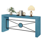 Retro Modern Wood Console Table, Long Sofa Table Behind Couch, Farmhouse Accent Table with Angled Metal Frame, Entryway Table for Hallway, Living Room, Foyer