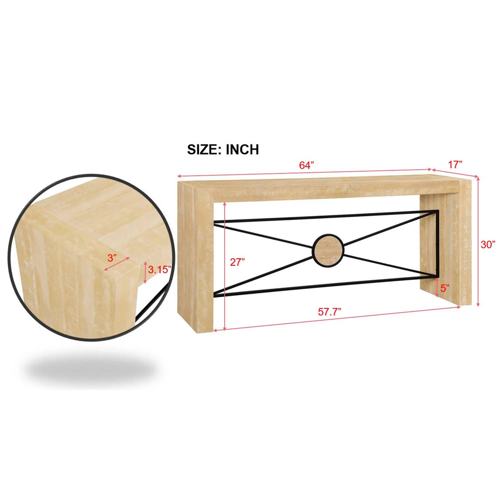 Retro Modern Wood Console Table, Long Sofa Table Behind Couch, Farmhouse Accent Table with Angled Metal Frame, Entryway Table for Hallway, Living Room, Foyer