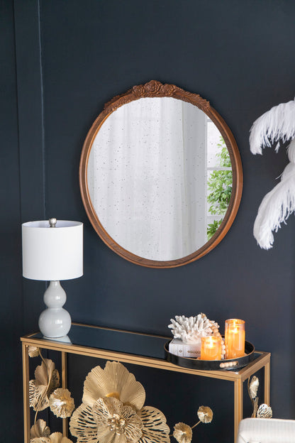 Florence Round Hand Carved Rose Antique Mirror
