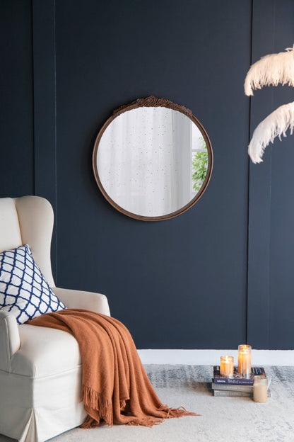 Florence Round Hand Carved Rose Antique Mirror