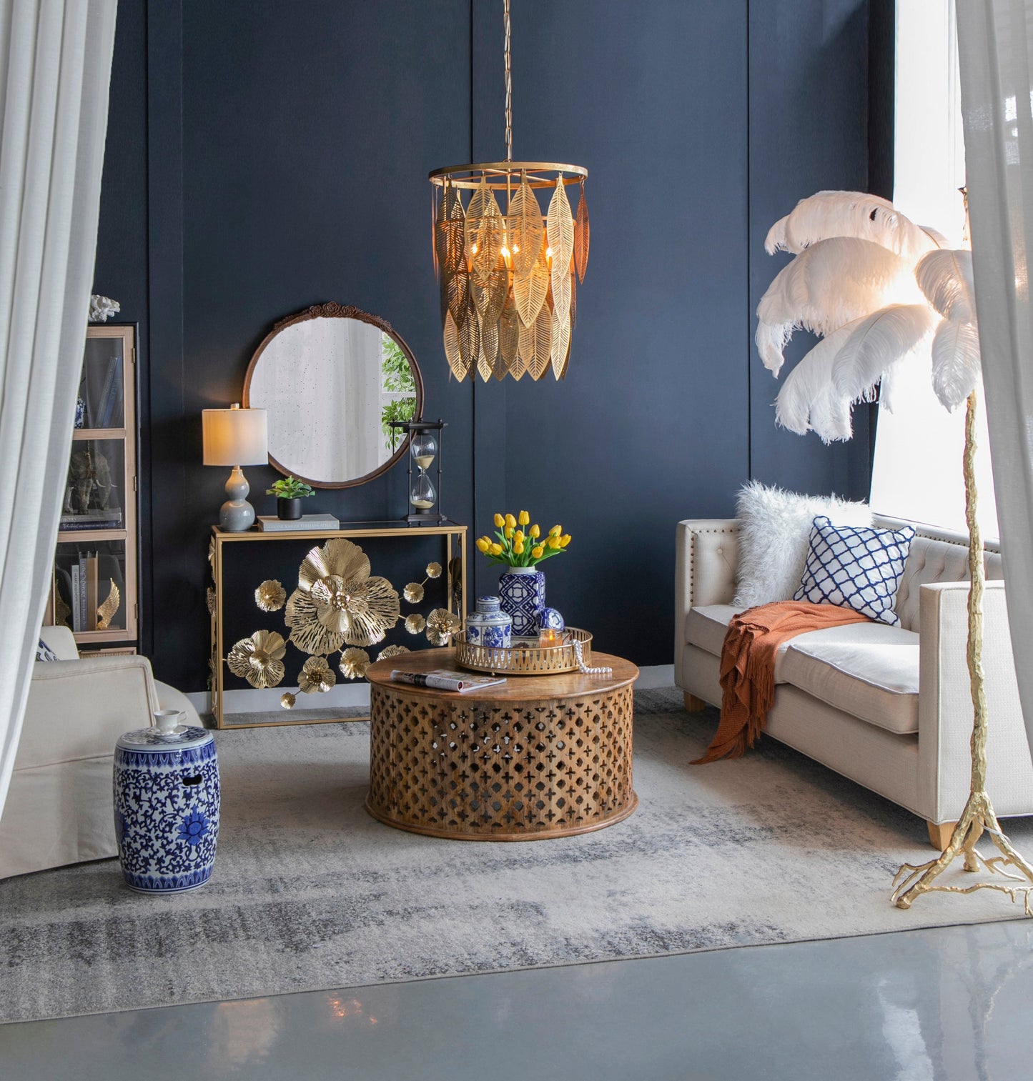 Florence Round Hand Carved Rose Antique Mirror