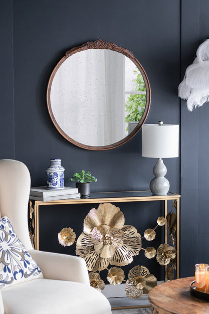 Florence Round Hand Carved Rose Antique Mirror