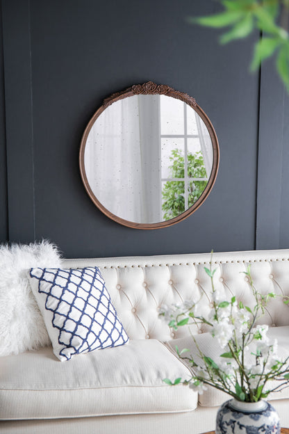 Florence Round Hand Carved Rose Antique Mirror