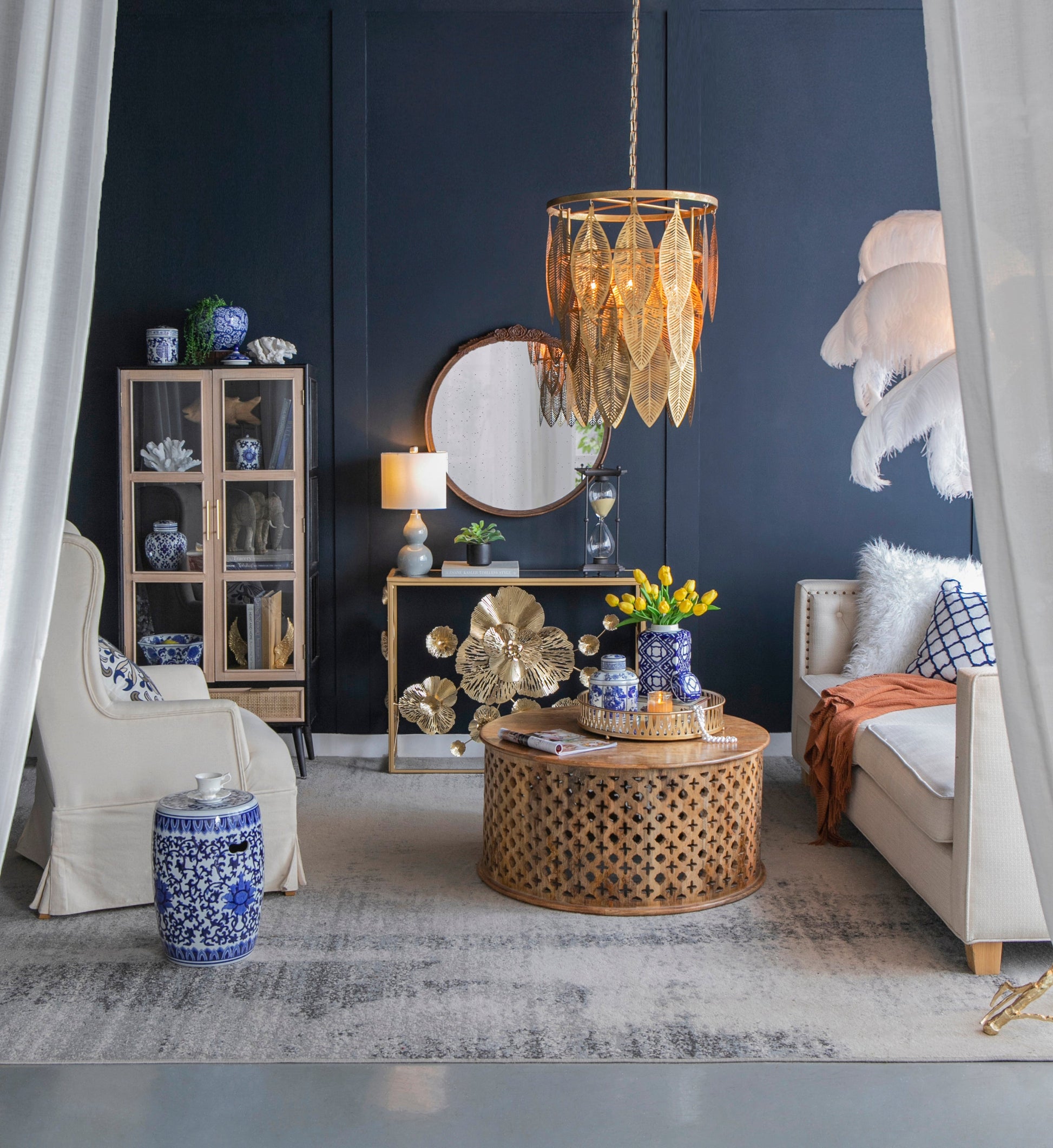 Florence Round Hand Carved Rose Antique Mirror