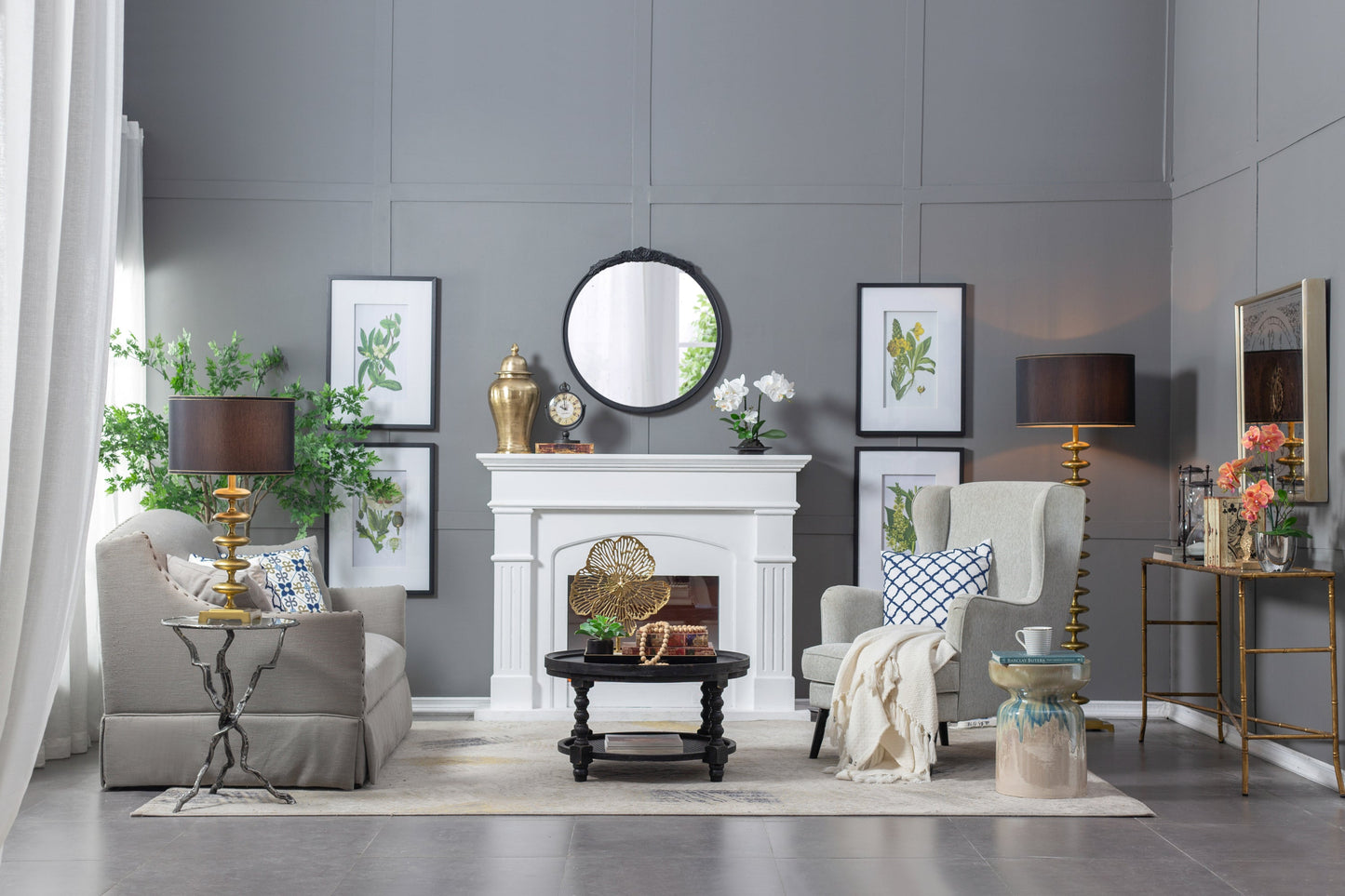 Florence Round Hand Carved Rose Antique Mirror