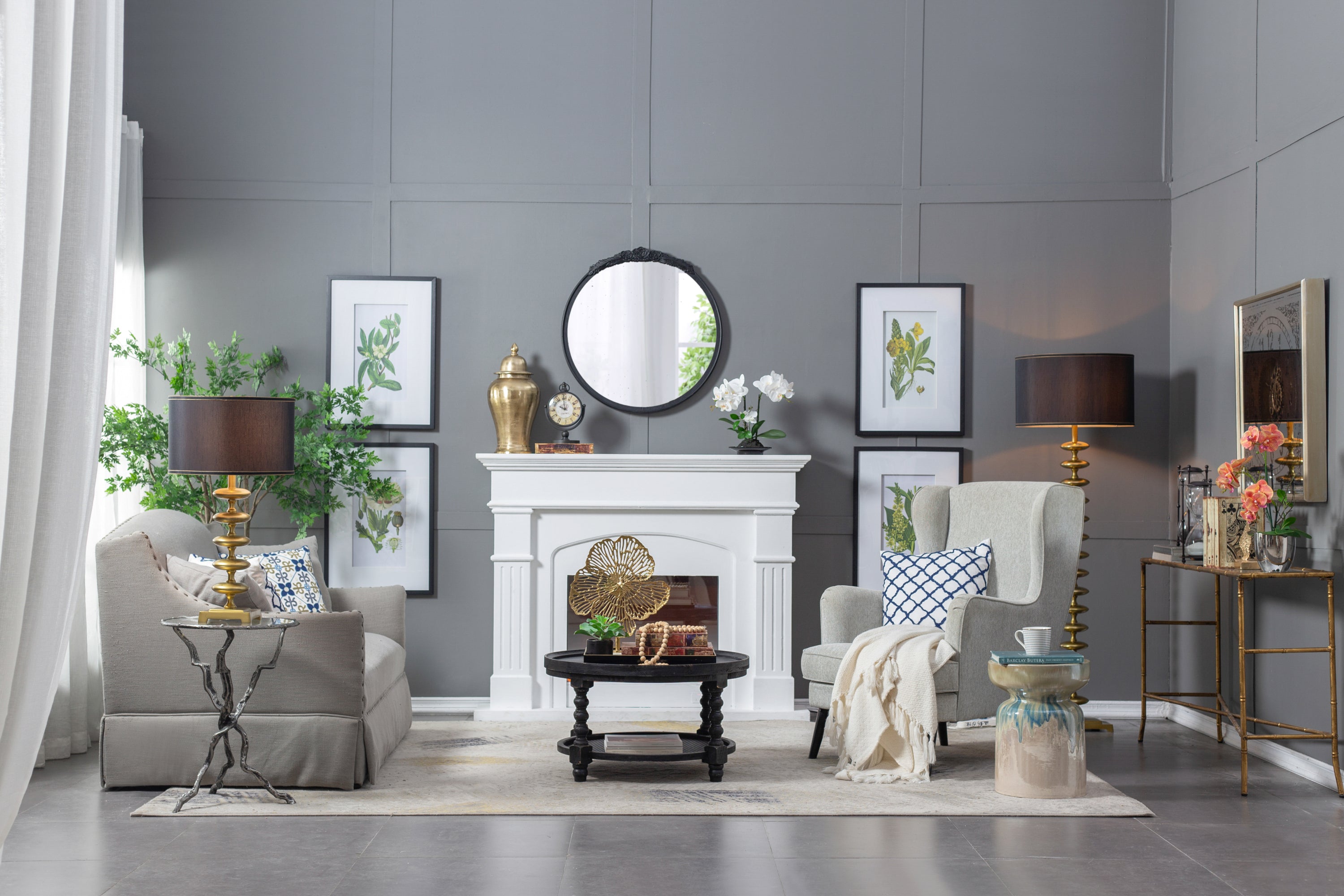 Florence Round Hand Carved Rose Antique Mirror