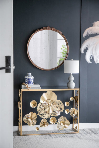 Florence Round Hand Carved Rose Antique Mirror