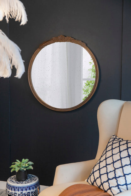 Florence Round Hand Carved Rose Antique Mirror