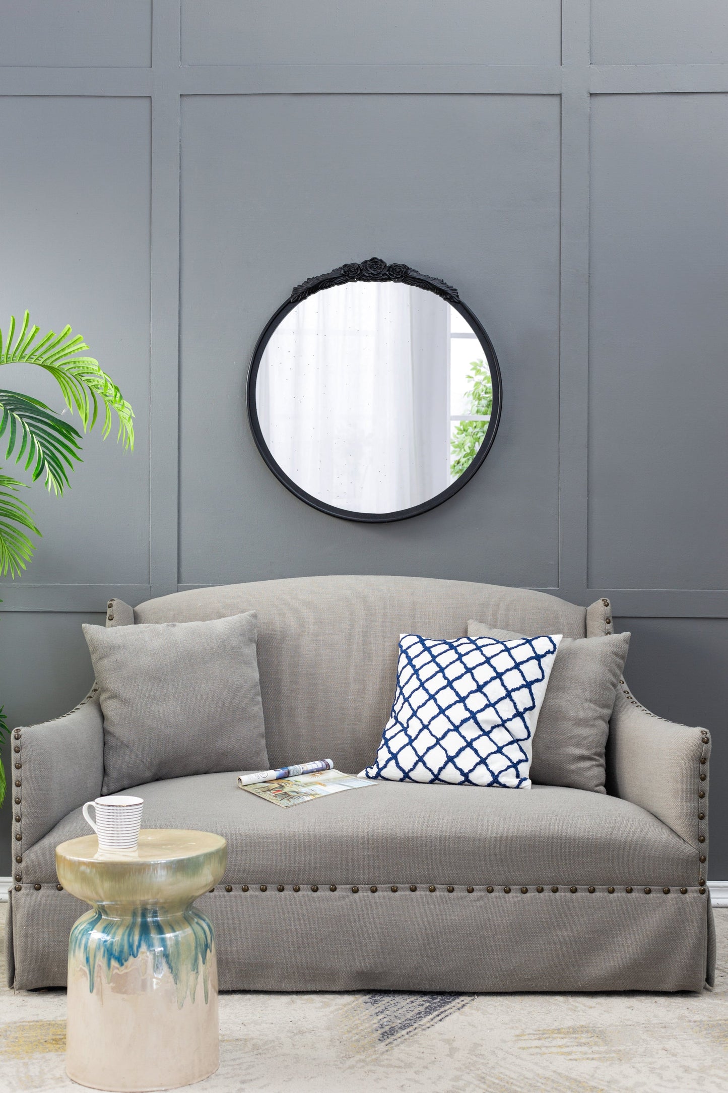 Florence Round Hand Carved Rose Antique Mirror