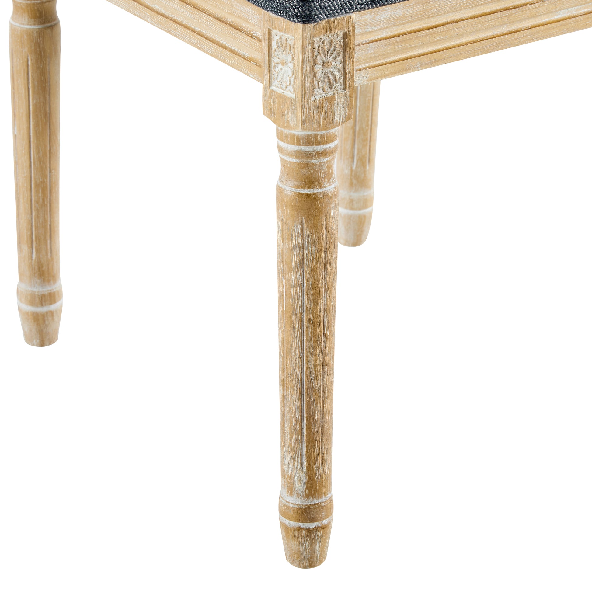 [Set of 2] French Country Dining Chairs - Elegant Cane Backrest & Upholstered Seats with Fluted Legs - Rustic Weathered Finish - Solid Rubberwood Frame - Vintage Inspired Kitchen & Dining Room Chairs