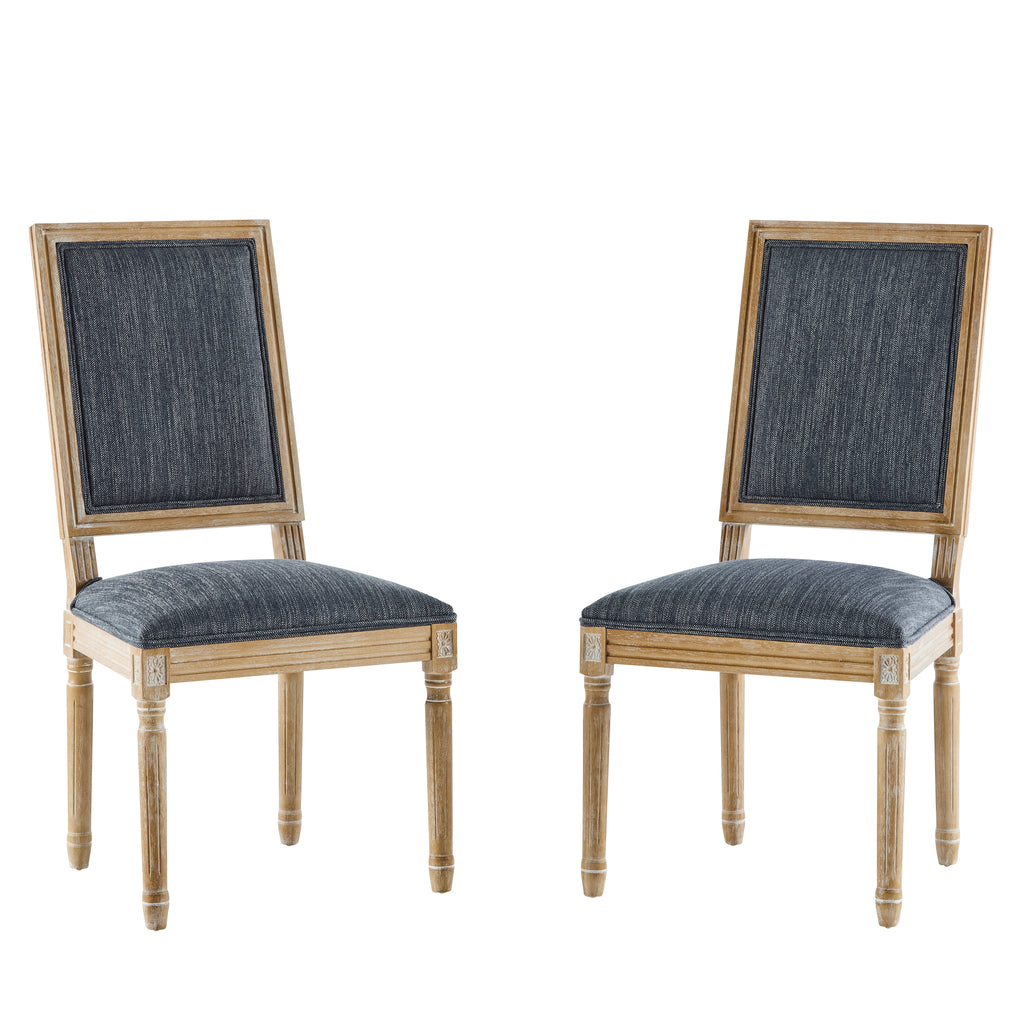 [Set of 2] French Country Dining Chairs - Elegant Cane Backrest & Upholstered Seats with Fluted Legs - Rustic Weathered Finish - Solid Rubberwood Frame - Vintage Inspired Kitchen & Dining Room Chairs