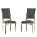 [Set of 2] French Country Dining Chairs - Elegant Cane Backrest & Upholstered Seats with Fluted Legs - Rustic Weathered Finish - Solid Rubberwood Frame - Vintage Inspired Kitchen & Dining Room Chairs