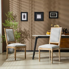 French Country Dining Chairs Set of 2 - Elegant Cane Backrest & Upholstered Seats - Grayish Green Solid Rubberwood Frame