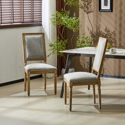 French Country Dining Chairs Set of 2 - Elegant Cane Backrest & Upholstered Seats - Grayish Green Solid Rubberwood Frame