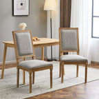 French Country Dining Chairs Set of 2 - Elegant Cane Backrest & Upholstered Seats - Grayish Green Solid Rubberwood Frame