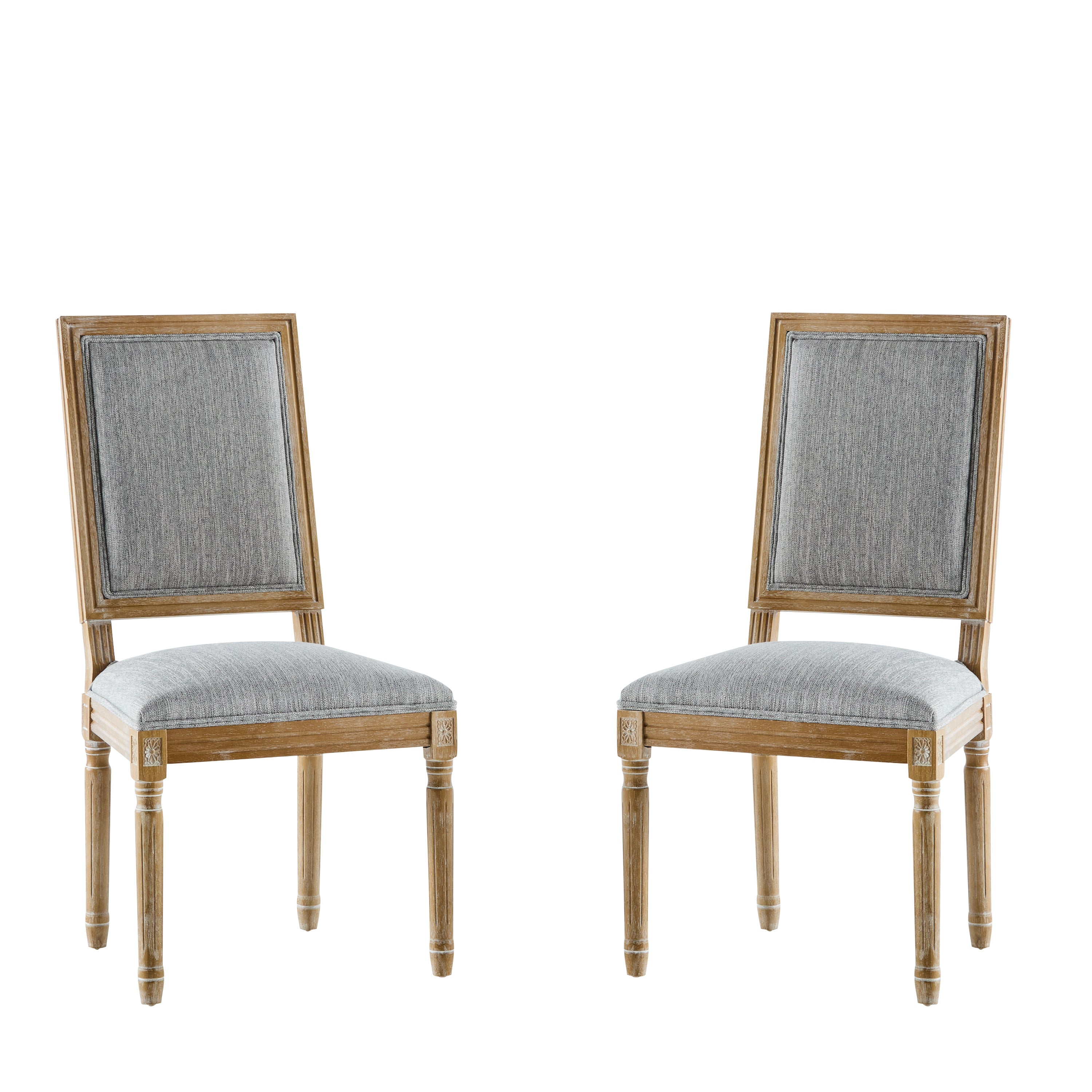 French Country Dining Chairs Set of 2 - Elegant Cane Backrest & Upholstered Seats - Grayish Green Solid Rubberwood Frame