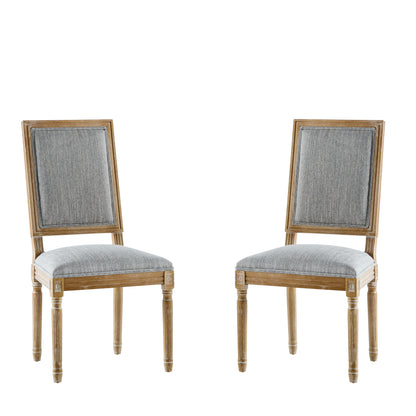 French Country Dining Chairs Set of 2 - Elegant Cane Backrest & Upholstered Seats - Grayish Green Solid Rubberwood Frame