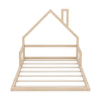 Full Size Wood Floor Bed with House-shaped Headboard, Natural