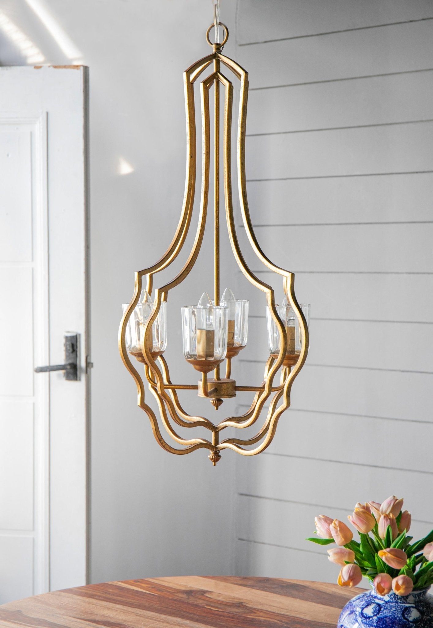 4 - Light Metal Chandelier, Hanging Light Fixture with Adjustable Chain for Kitchen Dining Room Foyer Entryway, Bulb Not Included - Groovy Boardz