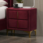 Red And Gold Coated 1pc Nightstand Bar Pull Handle Fully Upholstered Flannelette Classy Bedroom Furniture Bedside Table