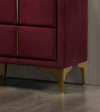 Red And Gold Coated 1pc Nightstand Bar Pull Handle Fully Upholstered Flannelette Classy Bedroom Furniture Bedside Table