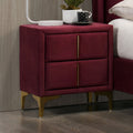 Red And Gold Coated 1pc Nightstand Bar Pull Handle Fully Upholstered Flannelette Classy Bedroom Furniture Bedside Table
