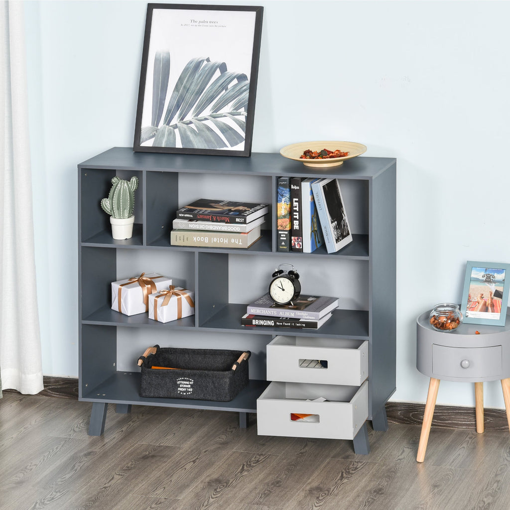 3-Tier Child Bookcase Open Shelves Cabinet Floor Standing Cube Storage Organizer with Drawers - Grey - Groovy Boardz