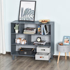 3-Tier Child Bookcase Open Shelves Cabinet Floor Standing Cube Storage Organizer with Drawers - Grey - Groovy Boardz