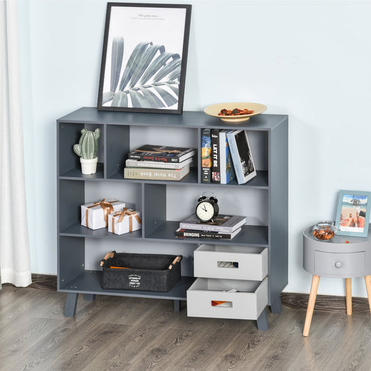 3-Tier Child Bookcase Open Shelves Cabinet Floor Standing Cube Storage Organizer with Drawers - Grey - Groovy Boardz