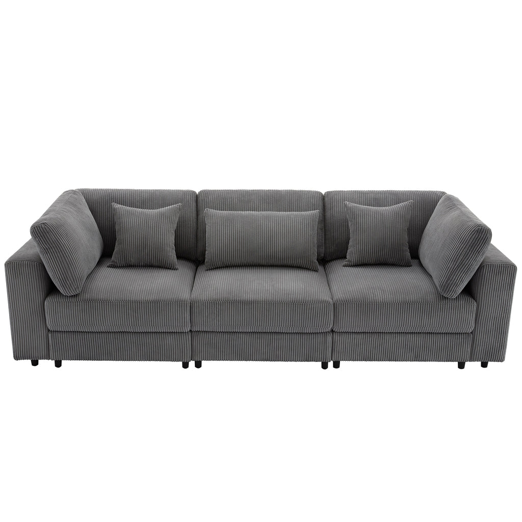 [ Video Provided]U_STYLE 105'' 3 Seater Sofa with Removable Back Cushions and 5 Pillows , for Living Room, Apartment, Spacious Space
