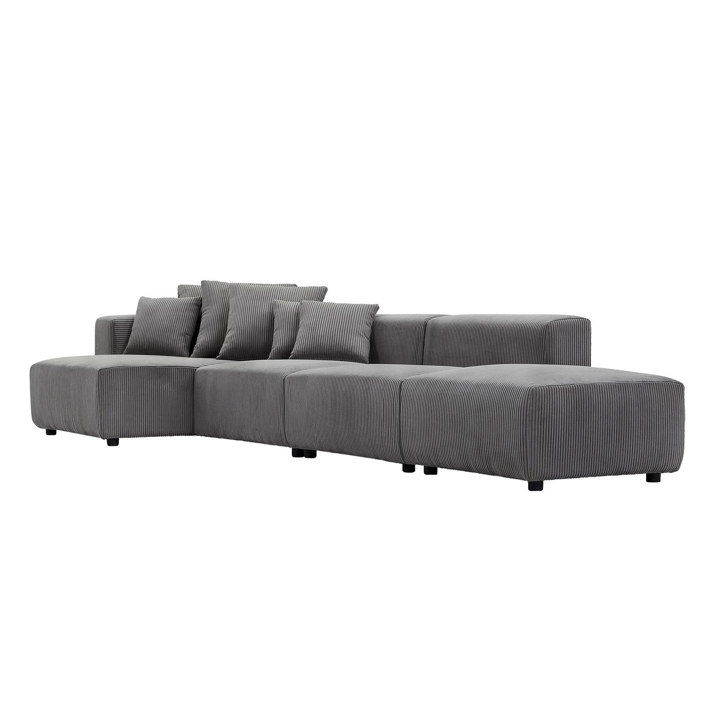 Soft Corduroy Sectional Modular Sofa 4 Piece Set, Small L-Shaped Chaise Couch for Living Room, Apartment, Office, Gray - Groovy Boardz