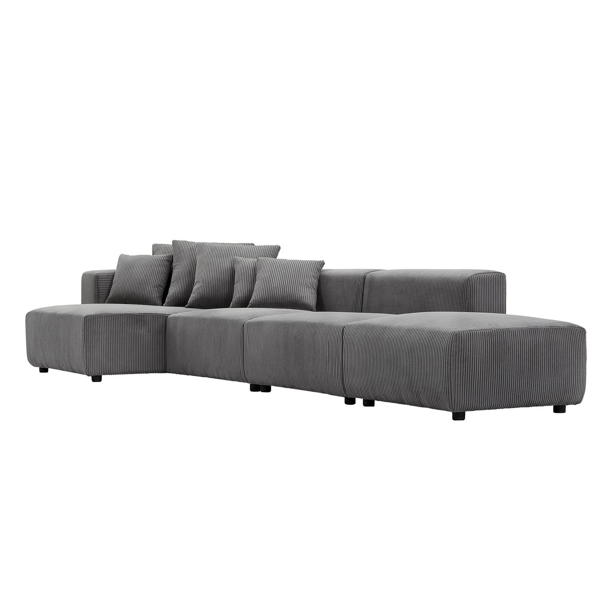 Soft Corduroy Sectional Modular Sofa 4 Piece Set, Small L-Shaped Chaise Couch for Living Room, Apartment, Office, Gray - Groovy Boardz
