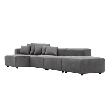 Soft Corduroy Sectional Modular Sofa 4 Piece Set, Small L-Shaped Chaise Couch for Living Room, Apartment, Office, Gray - Groovy Boardz
