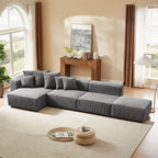 Soft Corduroy Sectional Modular Sofa 4 Piece Set, Small L-Shaped Chaise Couch for Living Room, Apartment, Office, Gray - Groovy Boardz