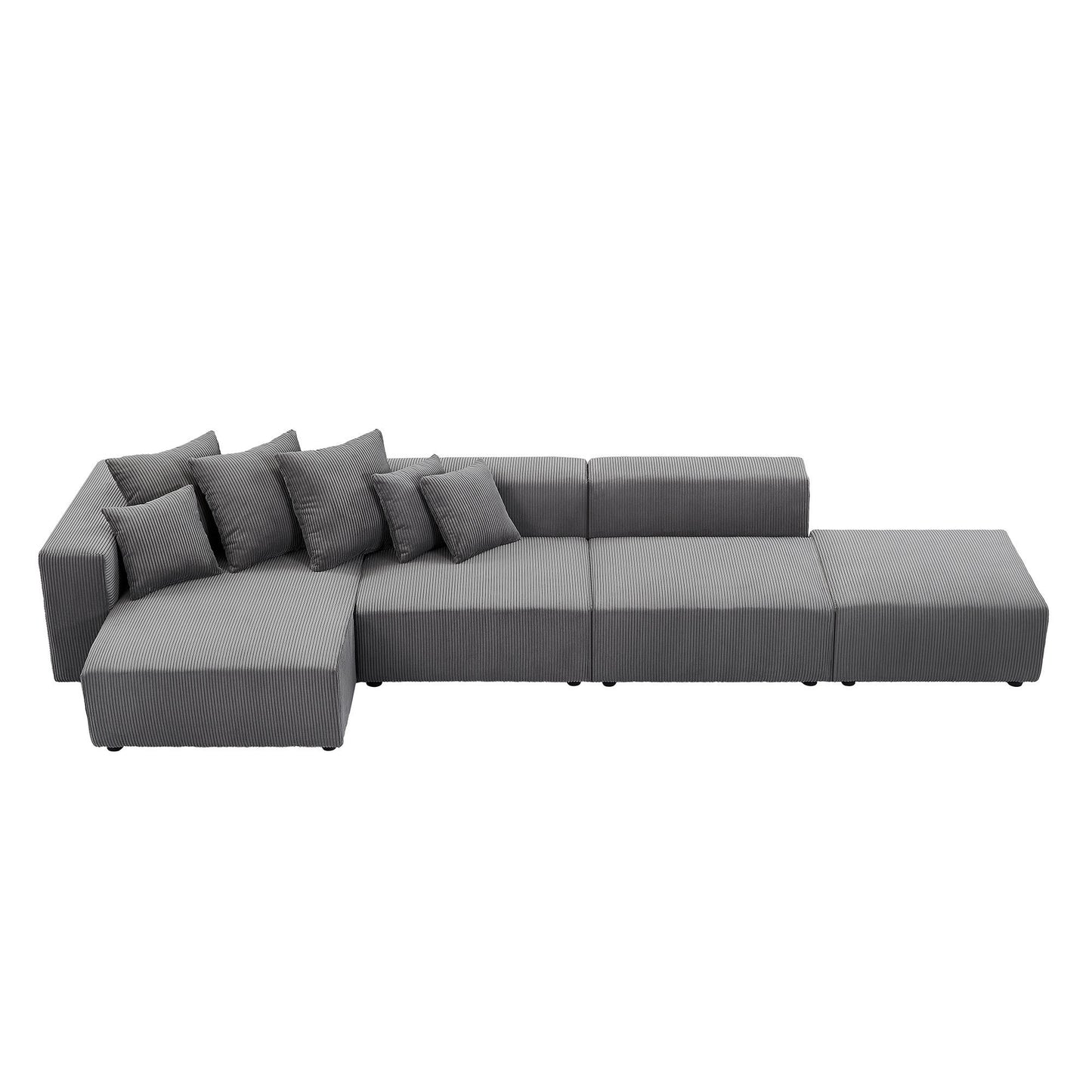 Soft Corduroy Sectional Modular Sofa 4 Piece Set, Small L-Shaped Chaise Couch for Living Room, Apartment, Office, Gray - Groovy Boardz