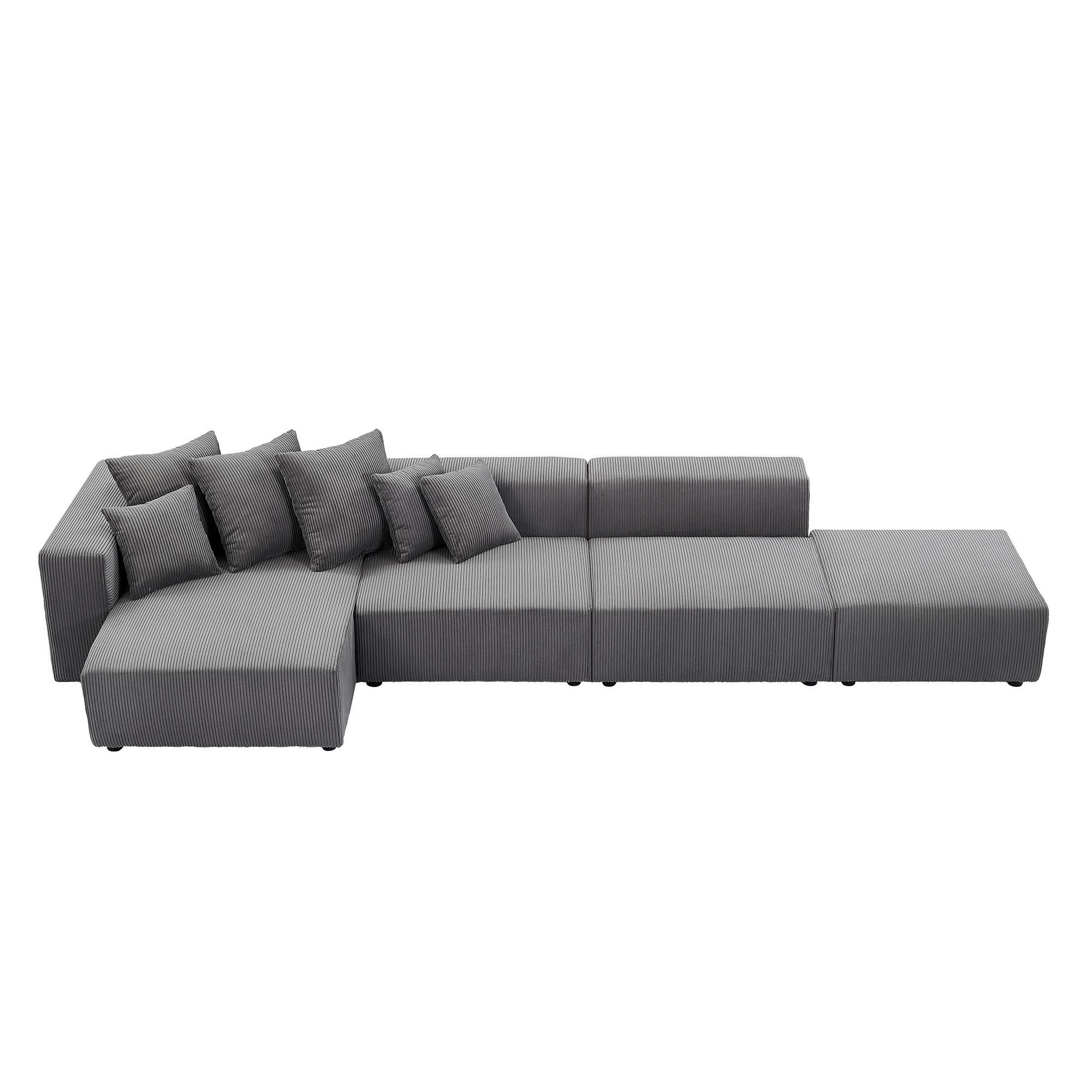 Soft Corduroy Sectional Modular Sofa 4 Piece Set, Small L-Shaped Chaise Couch for Living Room, Apartment, Office, Gray - Groovy Boardz