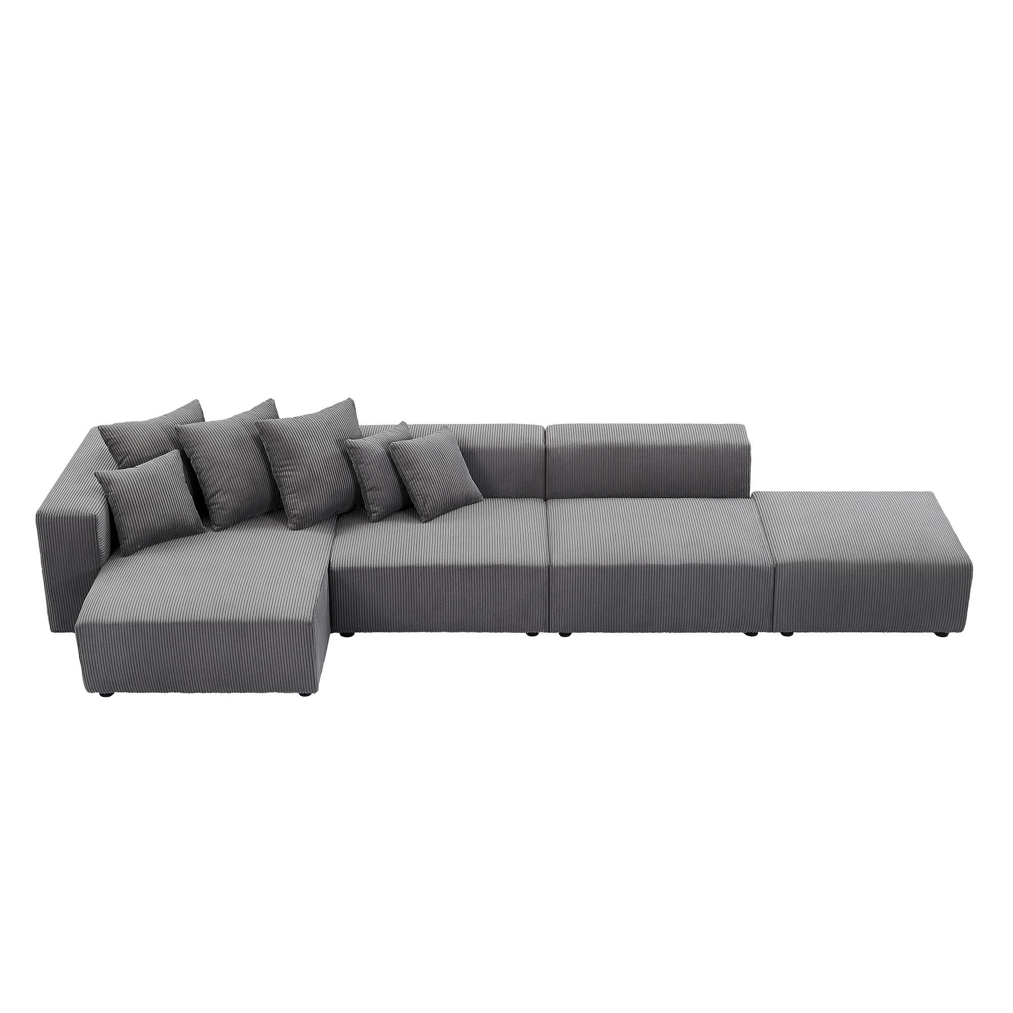Soft Corduroy Sectional Modular Sofa 4 Piece Set, Small L-Shaped Chaise Couch for Living Room, Apartment, Office, Gray - Groovy Boardz