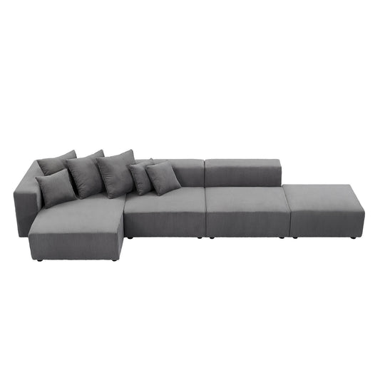 Soft Corduroy Sectional Modular Sofa 4 Piece Set, Small L-Shaped Chaise Couch for Living Room, Apartment, Office, Gray - Groovy Boardz