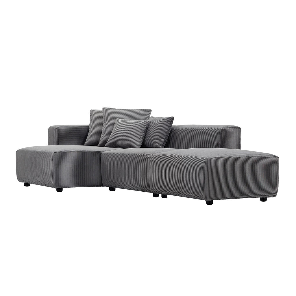 Soft Corduroy Sectional Modular Sofa Set, Small L-Shaped Chaise Couch for Living Room, Apartment, Office, Gray - Groovy Boardz