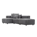 Soft Corduroy Sectional Modular Sofa Set, Small L-Shaped Chaise Couch for Living Room, Apartment, Office, Gray - Groovy Boardz