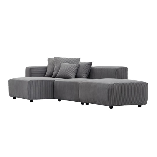 Soft Corduroy Sectional Modular Sofa Set, Small L-Shaped Chaise Couch for Living Room, Apartment, Office, Gray - Groovy Boardz
