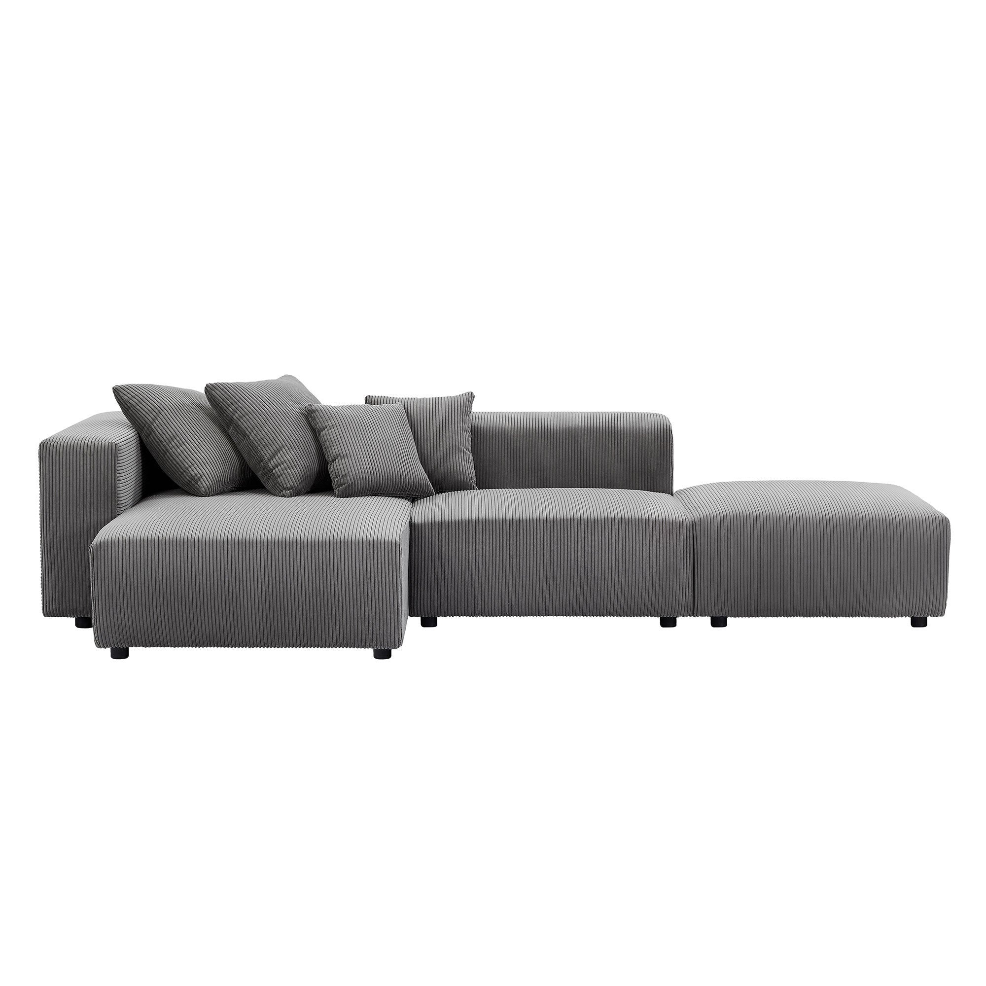 Soft Corduroy Sectional Modular Sofa Set, Small L-Shaped Chaise Couch for Living Room, Apartment, Office, Gray - Groovy Boardz