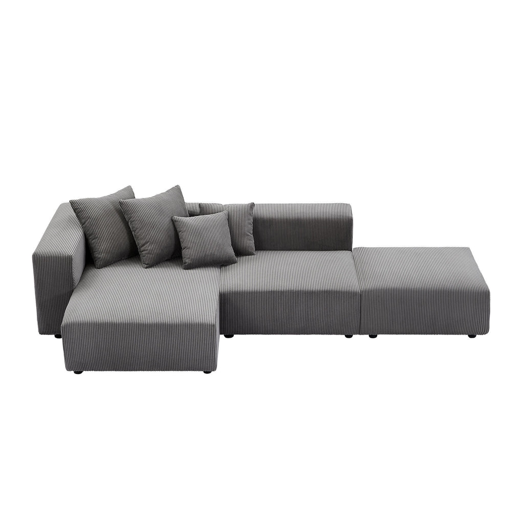Soft Corduroy Sectional Modular Sofa Set, Small L-Shaped Chaise Couch for Living Room, Apartment, Office, Gray - Groovy Boardz